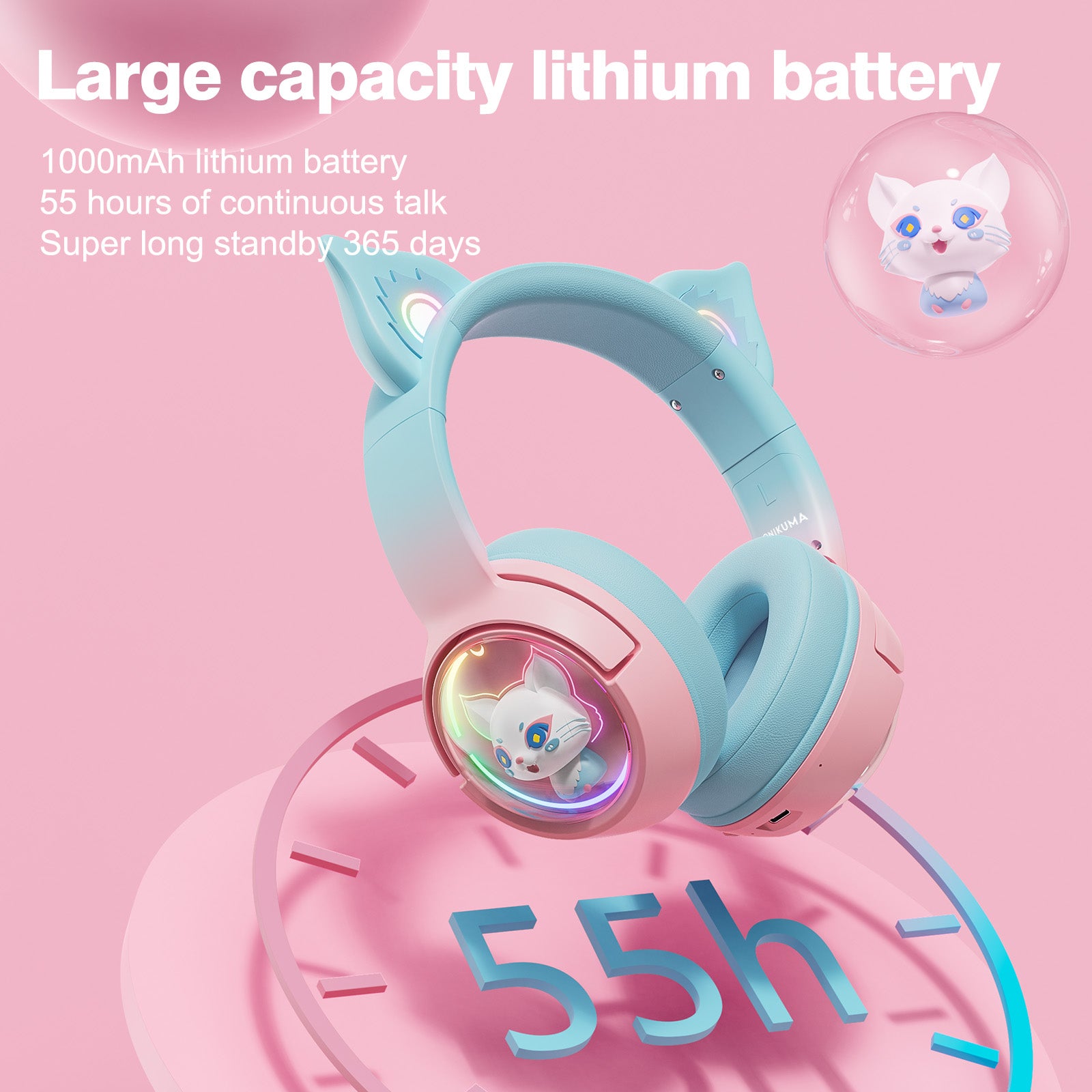 ONIKUMA B5 gradiente 2,4G inalámbrico Bluetooth con cable auriculares Linghu de 3 modos, auriculares con interruptor RGB - Imagen 12