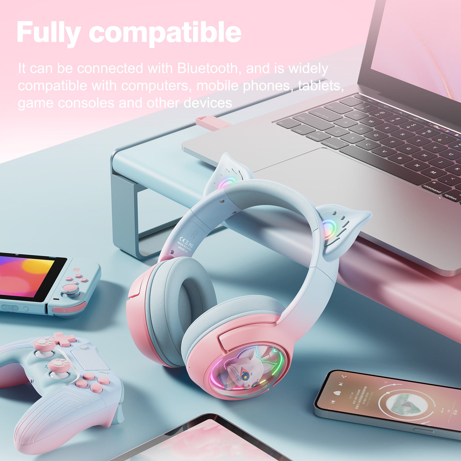 ONIKUMA B5 gradiente 2,4G inalámbrico Bluetooth con cable auriculares Linghu de 3 modos, auriculares con interruptor RGB - Imagen 8