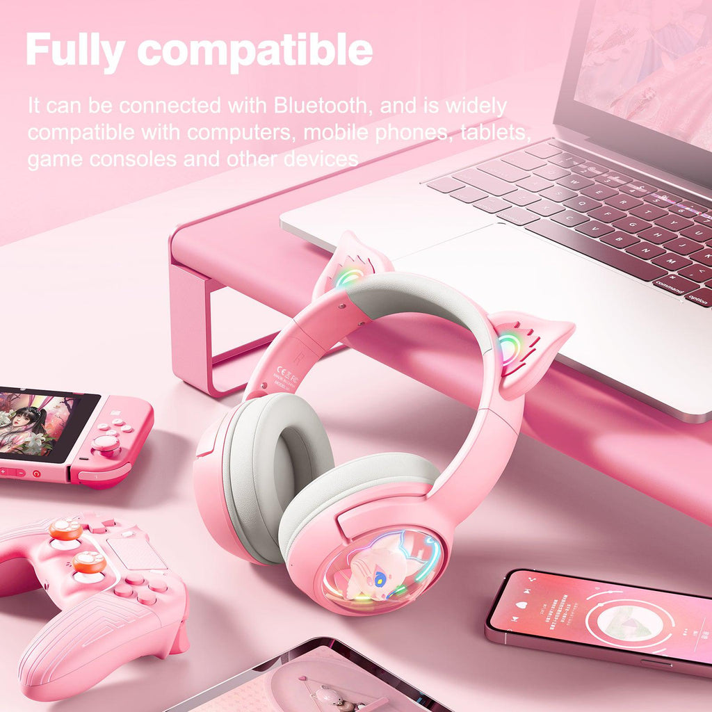 Auriculares inalámbricos para juegos ONIKUMA B5 RGB con oreja de gato y Bluetooth - Imagen 8