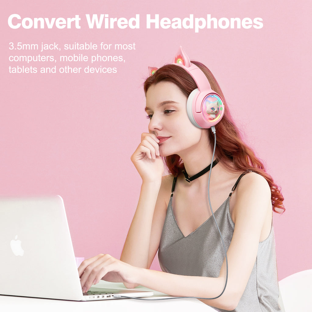 Auriculares inalámbricos para juegos ONIKUMA B5 RGB con oreja de gato y Bluetooth - Imagen 2