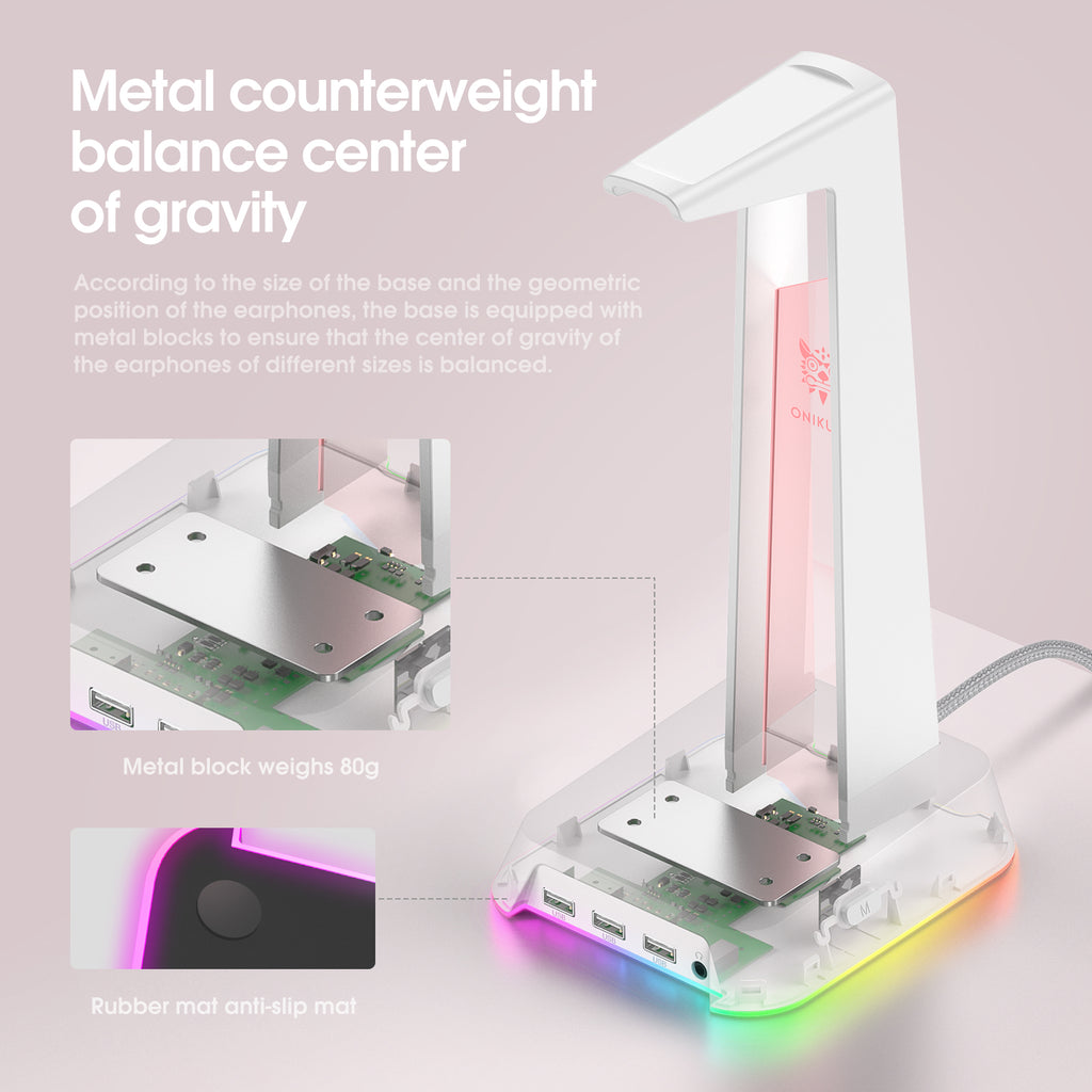 Soporte para auriculares para juegos ONIKUMA ST2 RGB con 3 puertos USB y AUX de 3,5 mm - Imagen 23