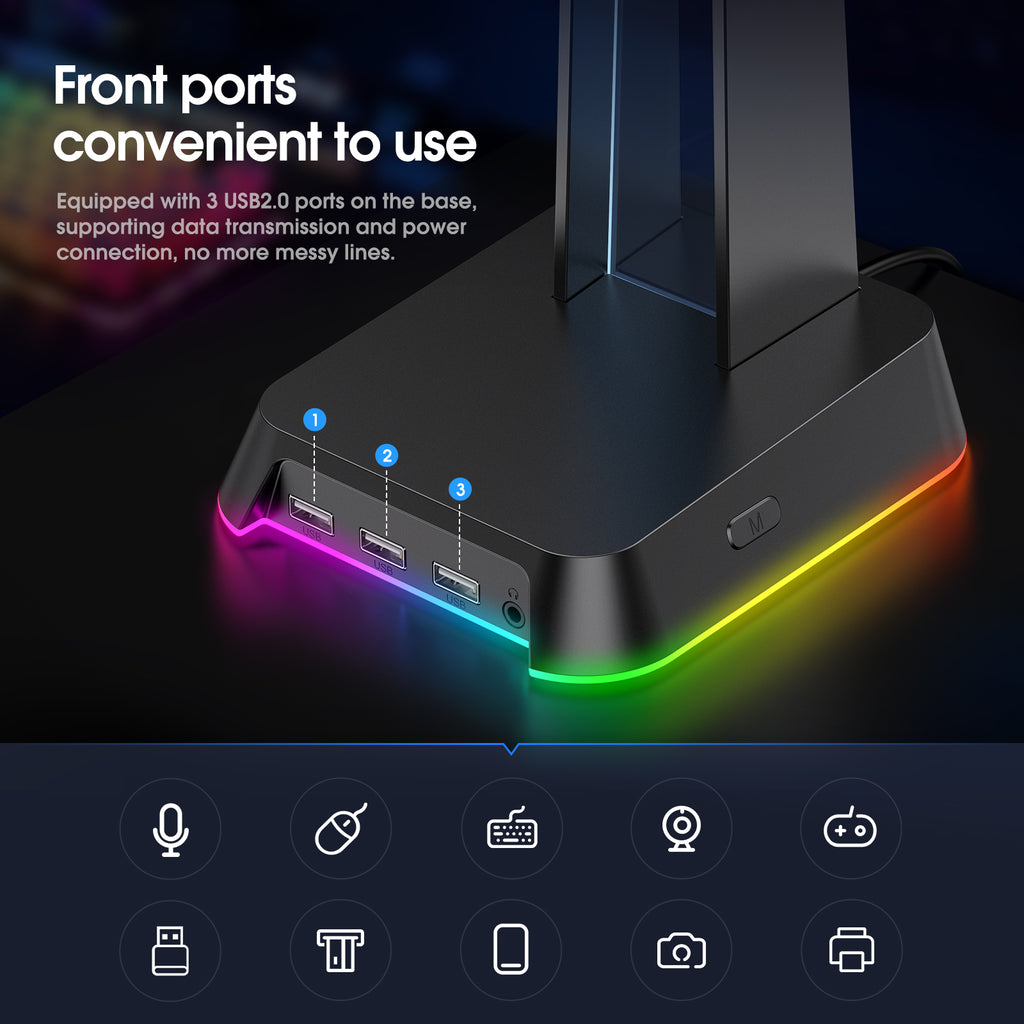 Soporte para auriculares para juegos ONIKUMA ST2 RGB con 3 puertos USB y AUX de 3,5 mm - Imagen 14