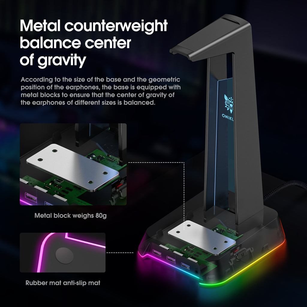 Soporte para auriculares para juegos ONIKUMA ST2 RGB con 3 puertos USB y AUX de 3,5 mm - Imagen 13