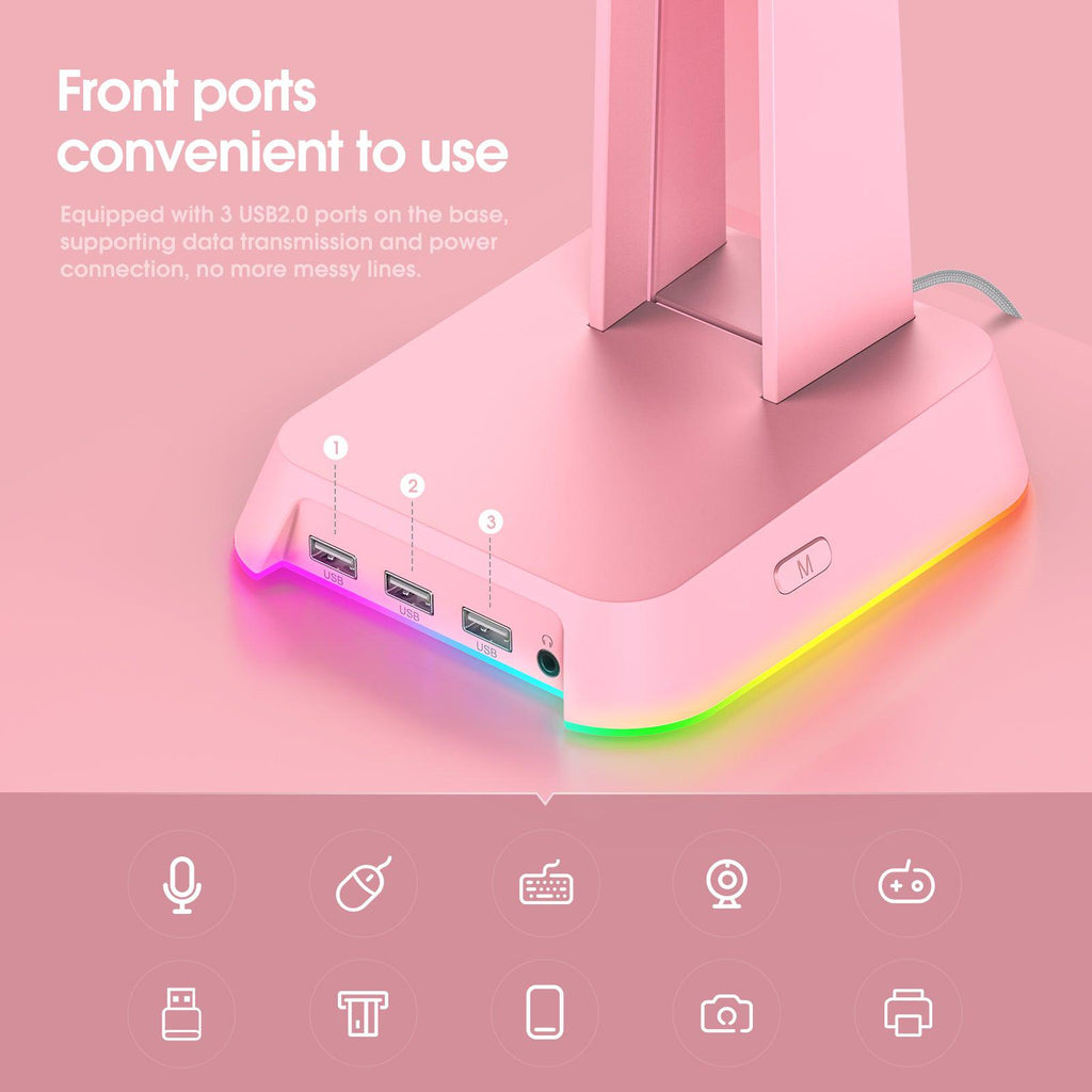 Soporte para auriculares para juegos ONIKUMA ST2 RGB con 3 puertos USB y AUX de 3,5 mm - Imagen 5